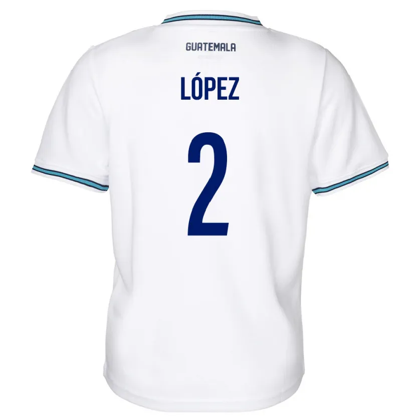 Danxen Enfant Maillot Guatemala Francisco López #2 Blanc Tenues Domicile 24-26 T-Shirt