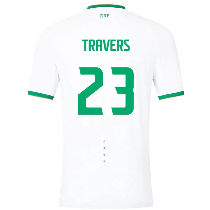 Danxen Enfant Maillot Irlande Mark Travers #23 Blanc Tenues Extérieur 24-26 T-Shirt