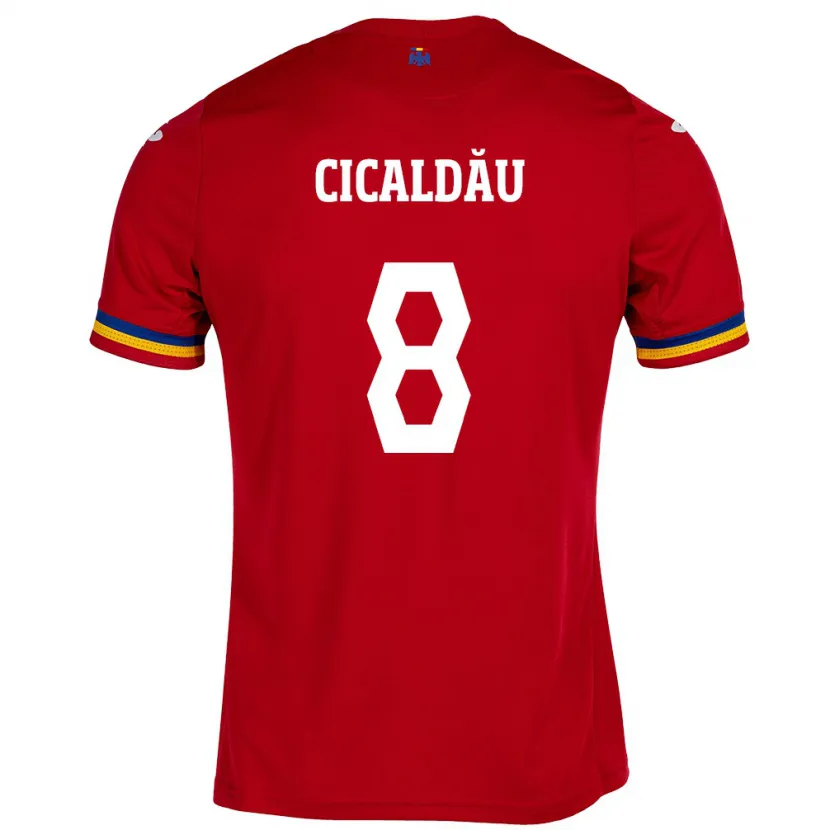 Danxen Enfant Maillot Roumanie Alexandru Cicâldău #8 Rouge Tenues Extérieur 24-26 T-Shirt