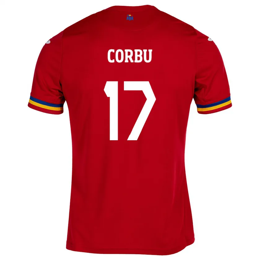 Danxen Enfant Maillot Roumanie Marius Corbu #17 Rouge Tenues Extérieur 24-26 T-Shirt