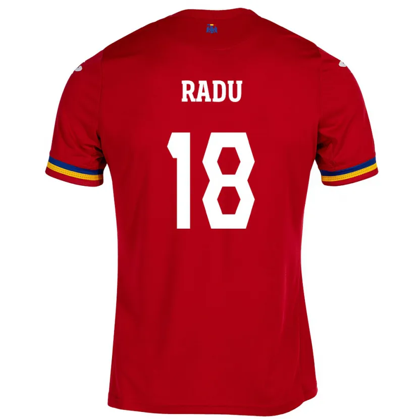 Danxen Enfant Maillot Roumanie Denis Radu #18 Rouge Tenues Extérieur 24-26 T-Shirt