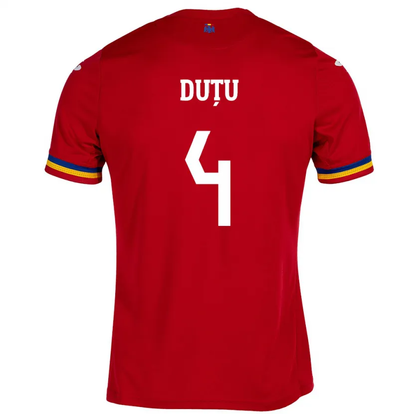 Danxen Enfant Maillot Roumanie Ștefan Duțu #4 Rouge Tenues Extérieur 24-26 T-Shirt