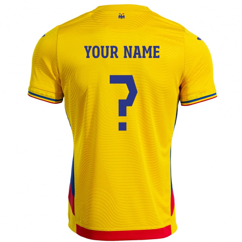 Danxen Homme Maillot Roumanie Votre Nom #0 Jaune Tenues Domicile 24-26 T-Shirt
