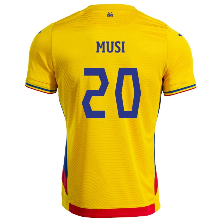 Danxen Homme Maillot Roumanie Alexandru Musi #20 Jaune Tenues Domicile 24-26 T-Shirt