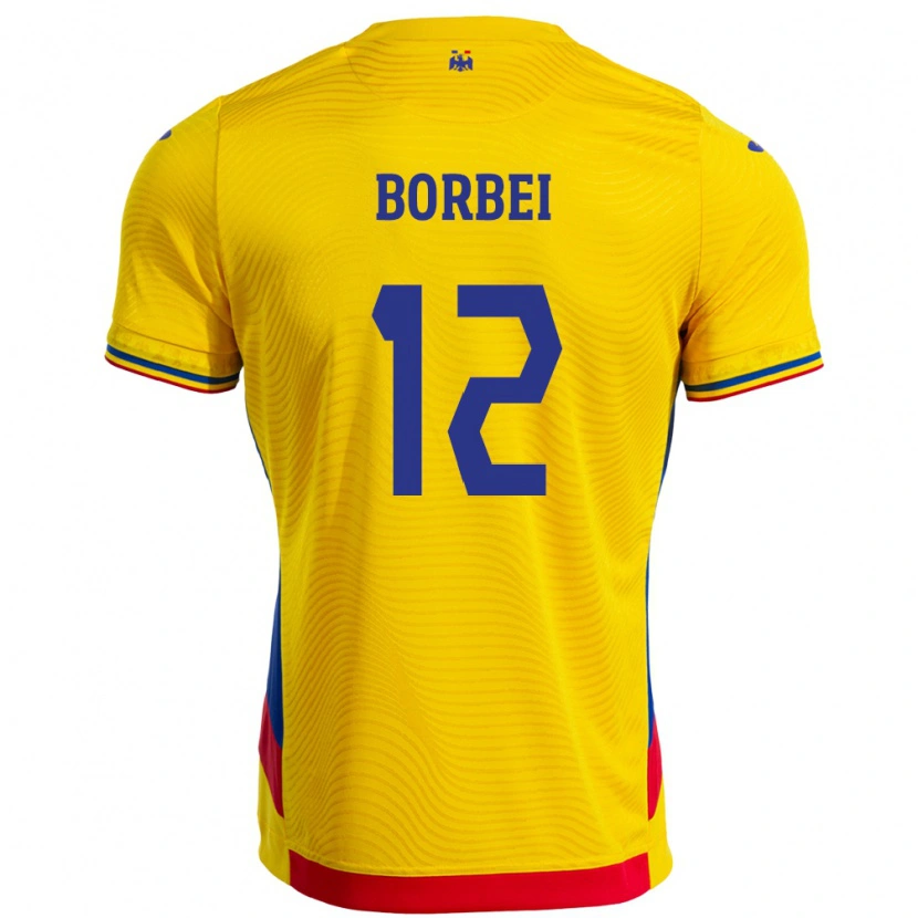 Danxen Homme Maillot Roumanie Alexandru Borbei #12 Jaune Tenues Domicile 24-26 T-Shirt