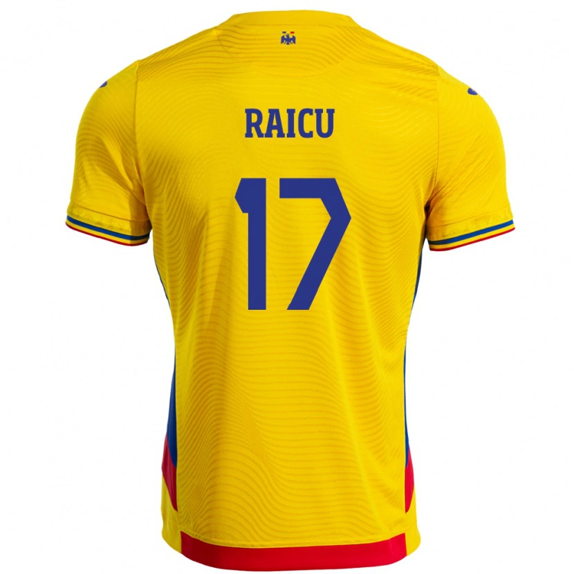 Danxen Homme Maillot Roumanie Alin Raicu #17 Jaune Tenues Domicile 24-26 T-Shirt