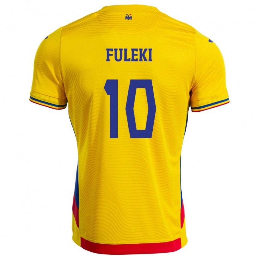 Danxen Homme Maillot Roumanie Samuel Fuleki #10 Jaune Tenues Domicile 24-26 T-Shirt