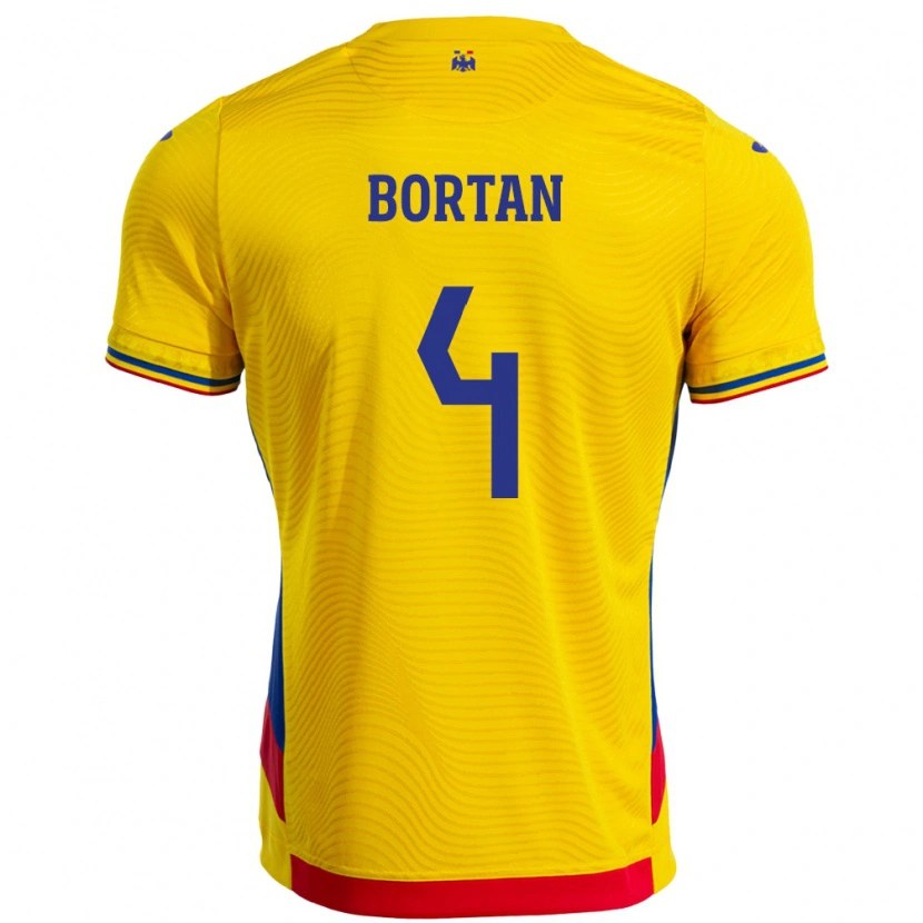 Danxen Homme Maillot Roumanie Ioana Bortan #4 Jaune Tenues Domicile 24-26 T-Shirt