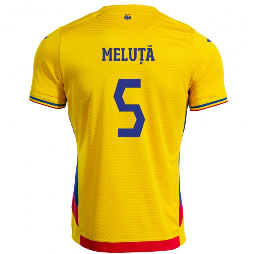 Danxen Homme Maillot Roumanie Teodora Meluță #5 Jaune Tenues Domicile 24-26 T-Shirt
