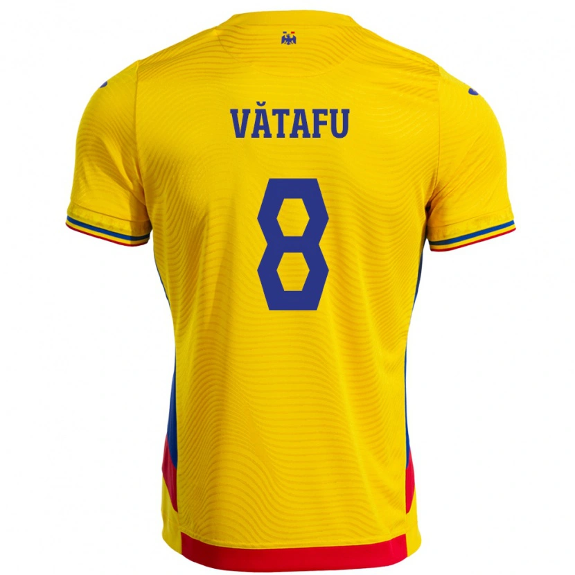 Danxen Homme Maillot Roumanie Ștefania Vătafu #8 Jaune Tenues Domicile 24-26 T-Shirt