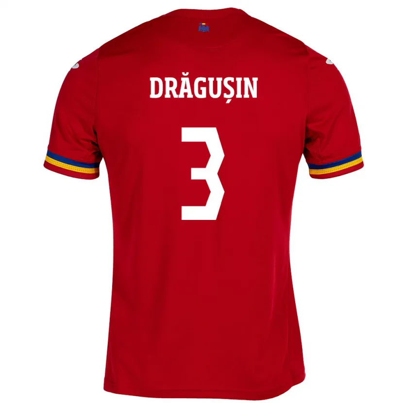 Danxen Homme Maillot Roumanie Radu Drăgușin #3 Rouge Tenues Extérieur 24-26 T-Shirt