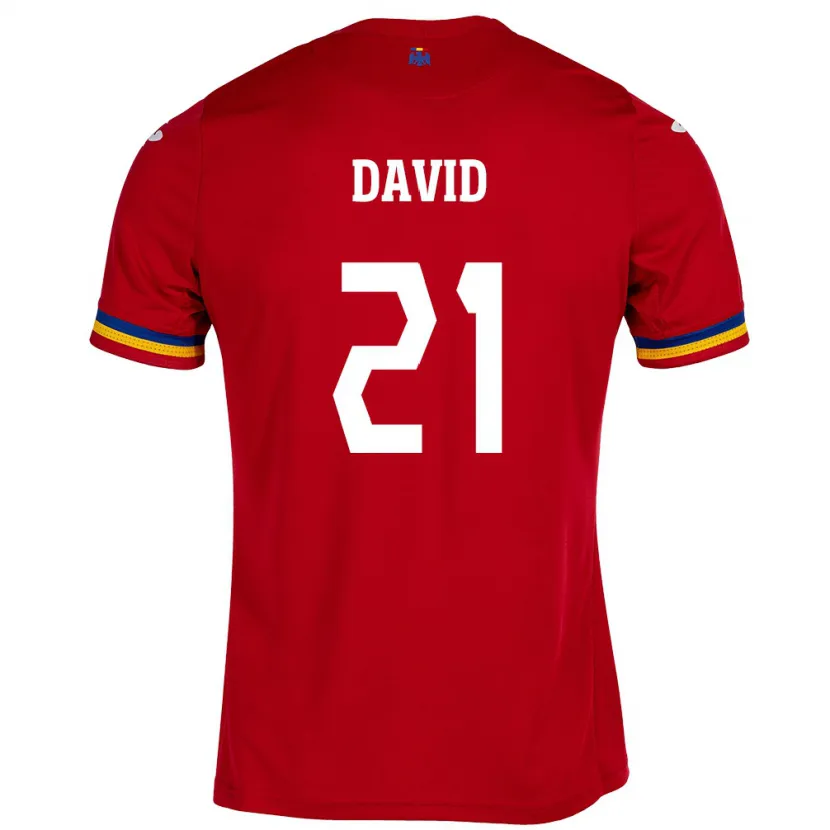 Danxen Homme Maillot Roumanie Gabriel David #21 Rouge Tenues Extérieur 24-26 T-Shirt