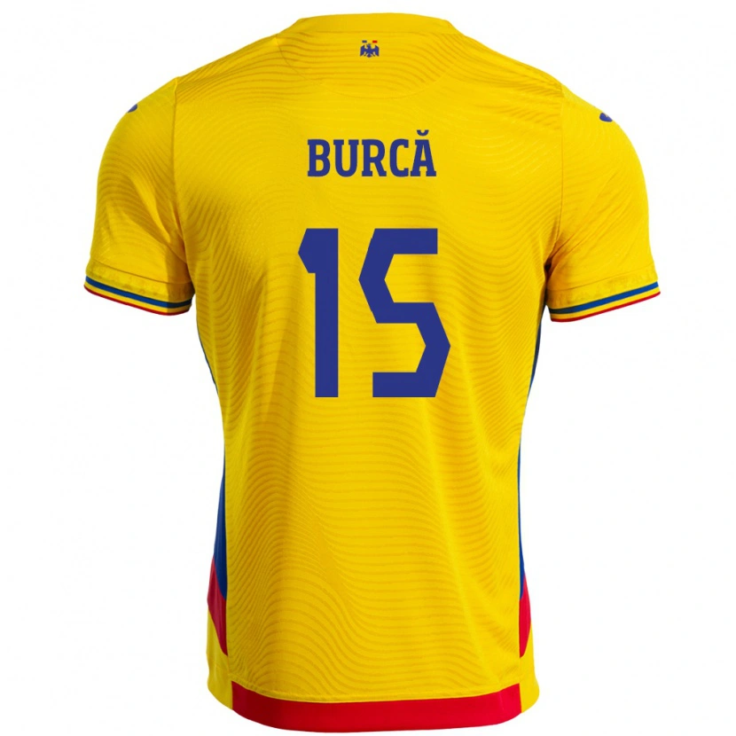 Danxen Femme Maillot Roumanie Andrei Burcă #15 Jaune Tenues Domicile 24-26 T-Shirt