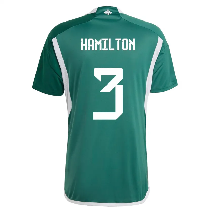 Danxen Femme Maillot Irlande Du Nord Brendan Hamilton #3 Vert Tenues Domicile 24-26 T-Shirt