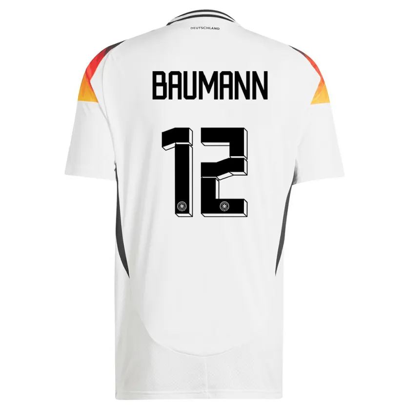 Danxen Enfant Maillot Allemagne Oliver Baumann #12 Blanc Tenues Domicile 24-26 T-Shirt