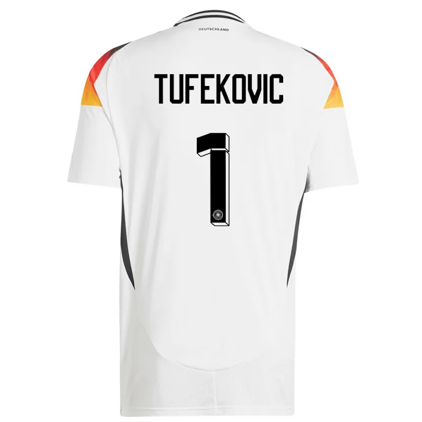 Danxen Enfant Maillot Allemagne Martina Tufekovic #1 Blanc Tenues Domicile 24-26 T-Shirt