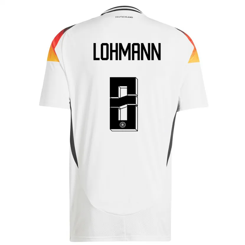 Danxen Enfant Maillot Allemagne Sydney Lohmann #8 Blanc Tenues Domicile 24-26 T-Shirt