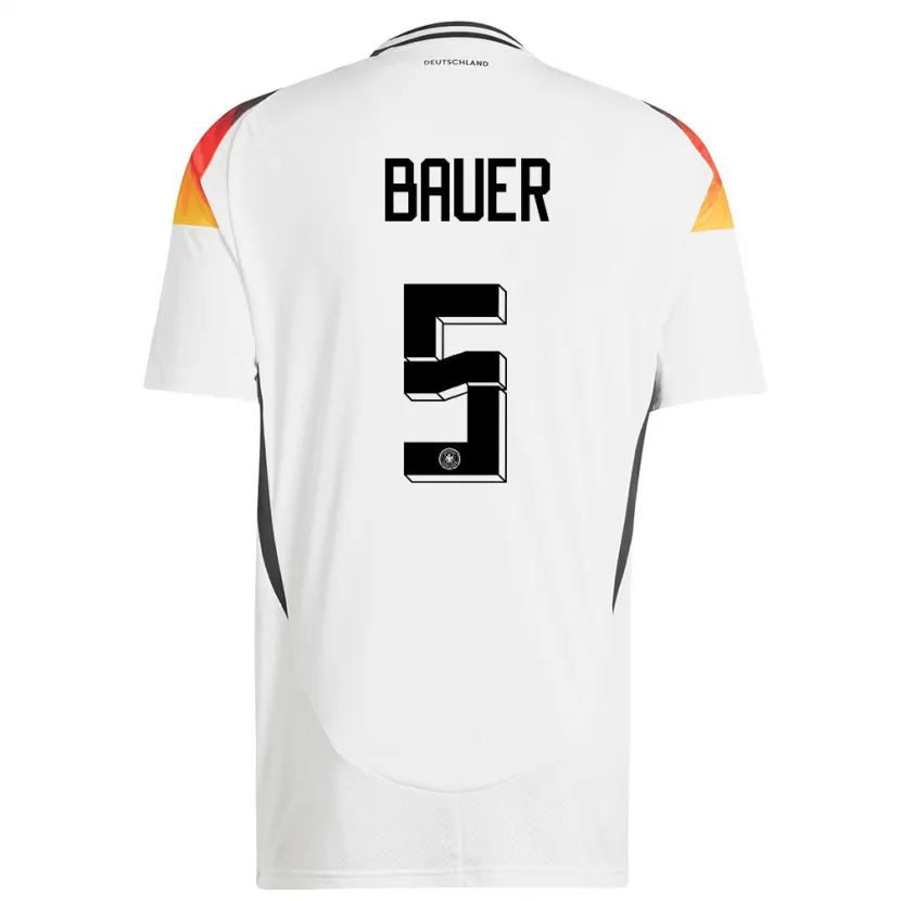 Danxen Enfant Maillot Allemagne Maximilian Bauer #5 Blanc Tenues Domicile 24-26 T-Shirt