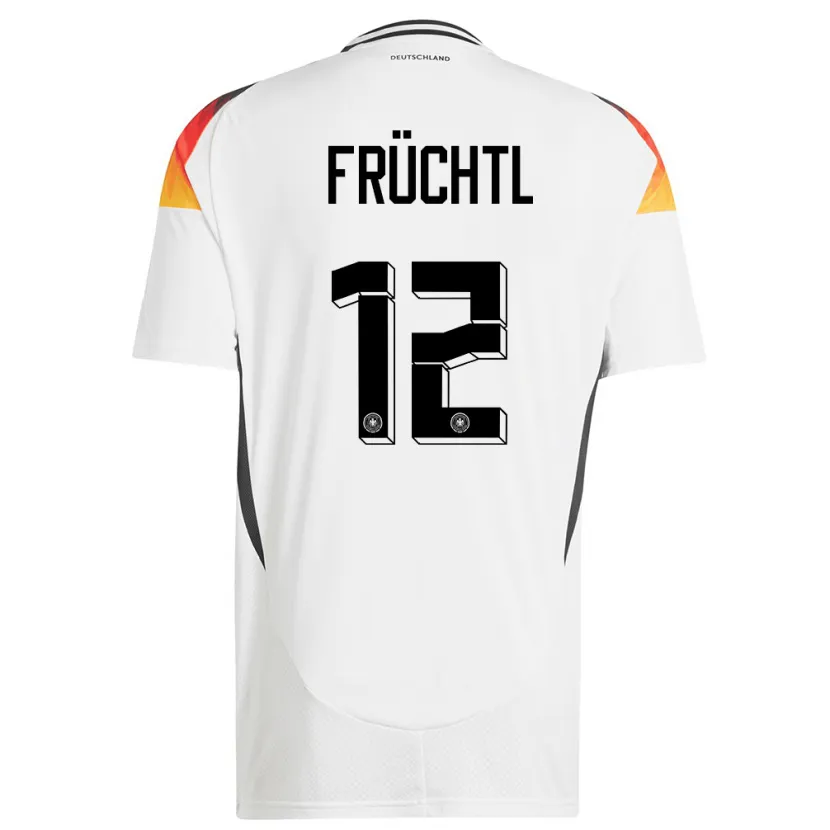 Danxen Enfant Maillot Allemagne Christian Fruchtl #12 Blanc Tenues Domicile 24-26 T-Shirt