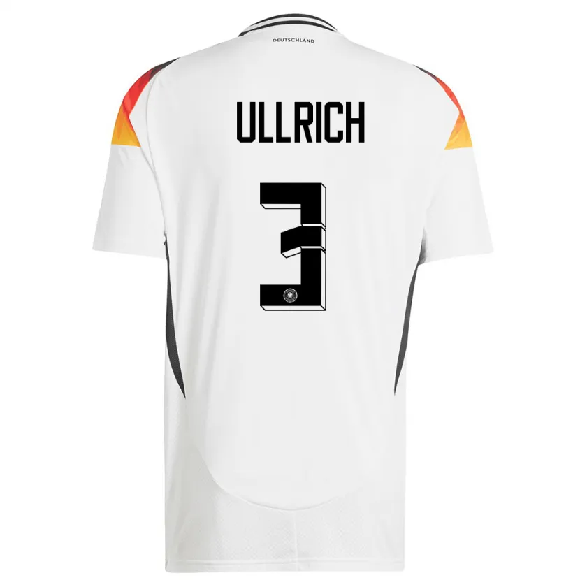 Danxen Enfant Maillot Allemagne Lukas Ullrich #3 Blanc Tenues Domicile 24-26 T-Shirt