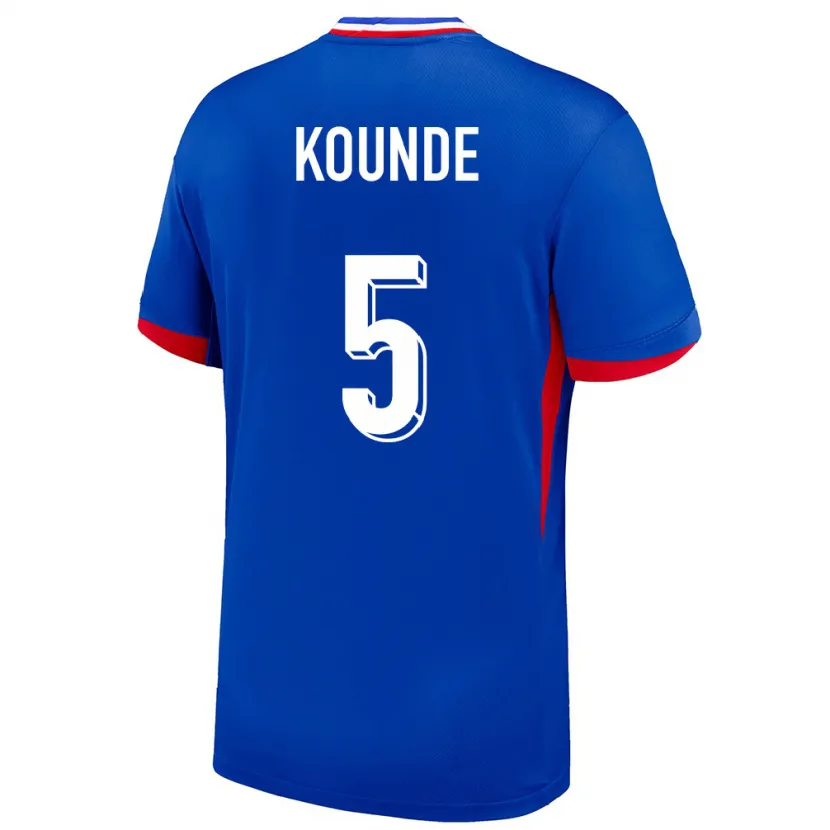 Danxen Enfant Maillot France Jules Kounde #5 Bleu Tenues Domicile 24-26 T-Shirt