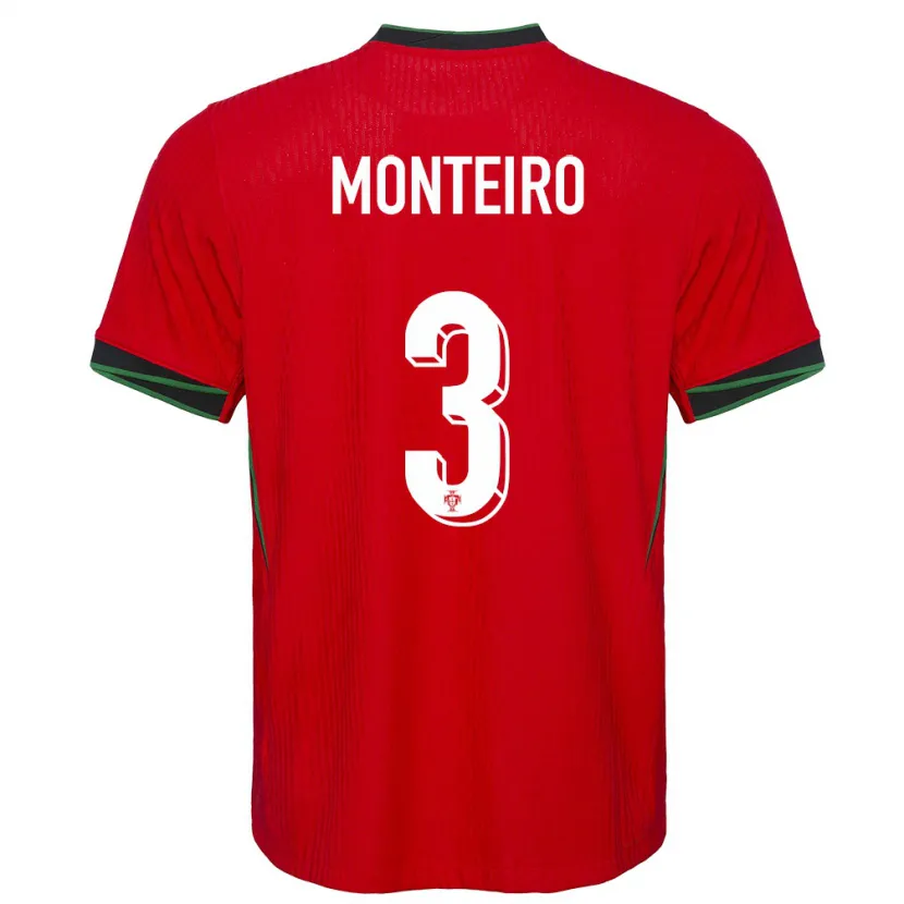 Danxen Enfant Maillot Portugal Diogo Monteiro #3 Rouge Tenues Domicile 24-26 T-Shirt
