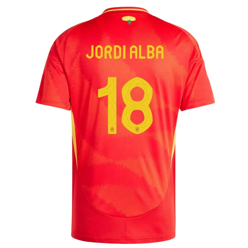 Danxen Enfant Maillot Espagne Jordi Alba #18 Rouge Tenues Domicile 24-26 T-Shirt
