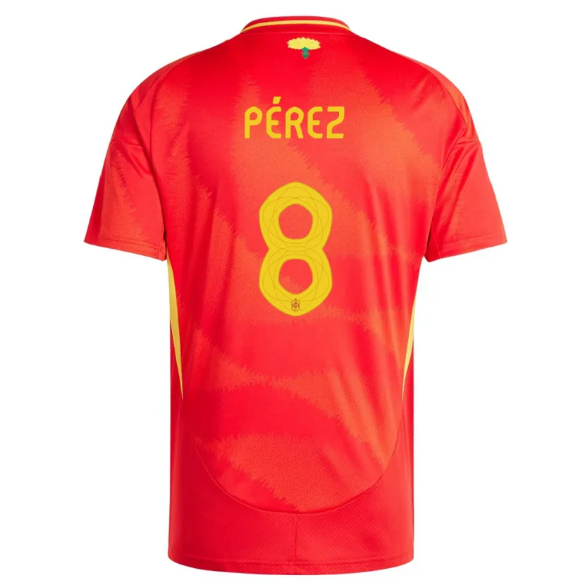 Danxen Enfant Maillot Espagne Dani Perez #8 Rouge Tenues Domicile 24-26 T-Shirt