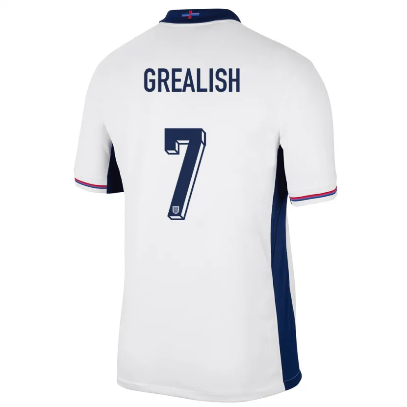 Danxen Enfant Maillot Angleterre Jack Grealish #7 Blanc Tenues Domicile 24-26 T-Shirt