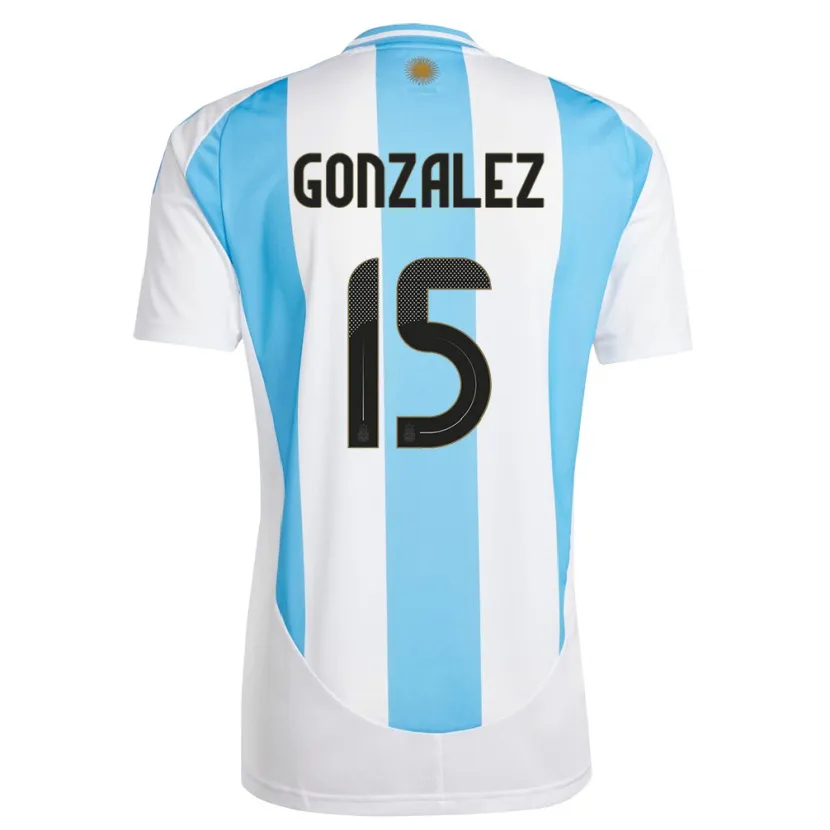 Danxen Enfant Maillot Argentine Nicolas Gonzalez #15 Blanc Bleu Tenues Domicile 24-26 T-Shirt