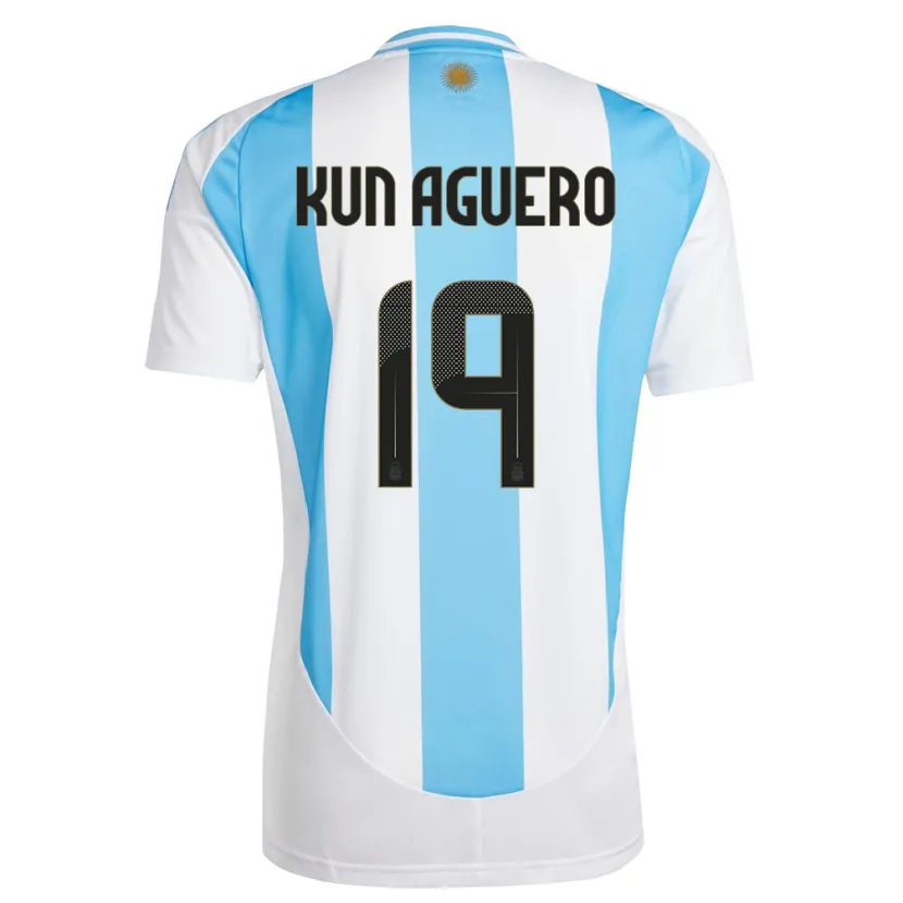 Danxen Enfant Maillot Argentine Sergio Aguero #19 Blanc Bleu Tenues Domicile 24-26 T-Shirt