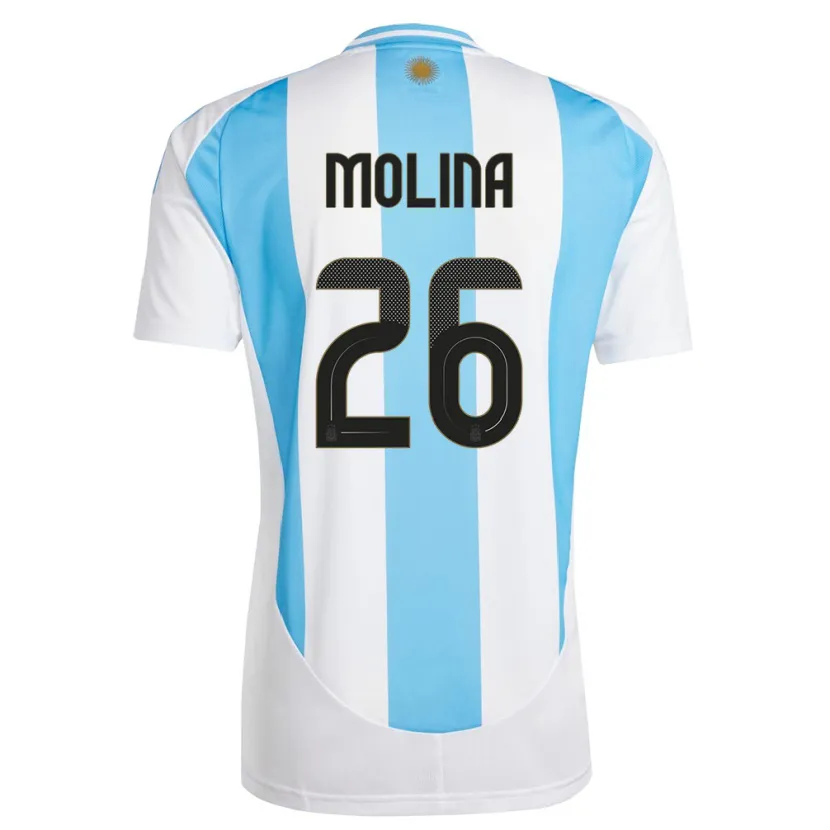 Danxen Enfant Maillot Argentine Nahuel Molina #26 Blanc Bleu Tenues Domicile 24-26 T-Shirt
