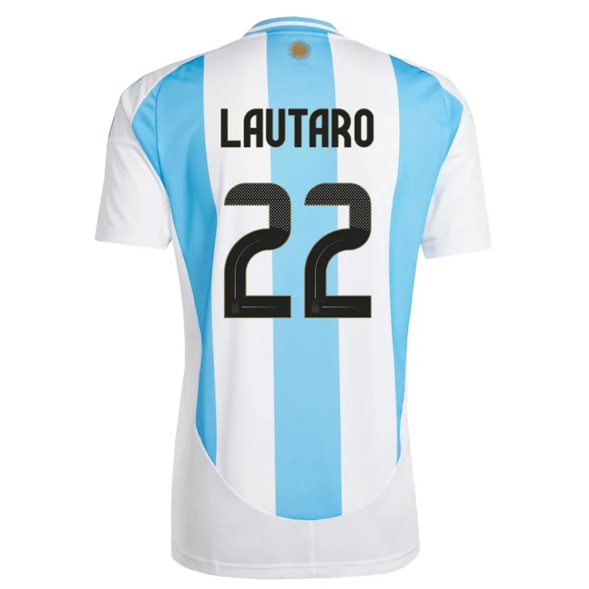 Danxen Enfant Maillot Argentine Lautaro Martinez #22 Blanc Bleu Tenues Domicile 24-26 T-Shirt