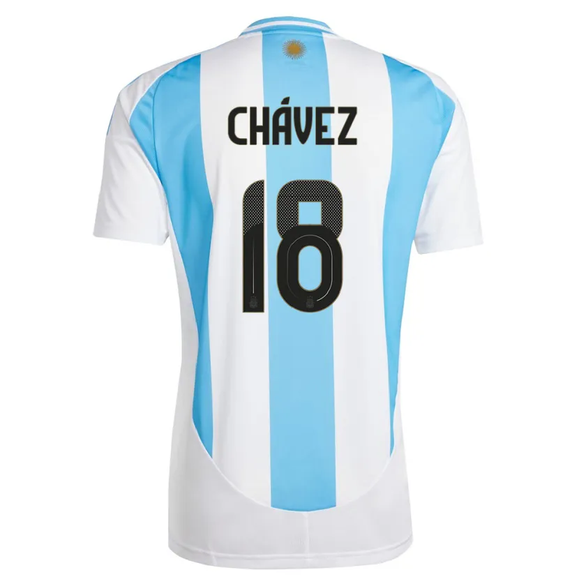 Danxen Enfant Maillot Argentine Gabriela Chavez #18 Blanc Bleu Tenues Domicile 24-26 T-Shirt