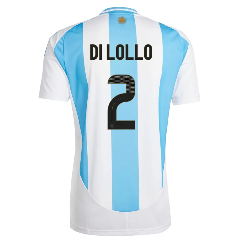 Danxen Enfant Maillot Argentine Lautaro Di Lollo #2 Blanc Bleu Tenues Domicile 24-26 T-Shirt