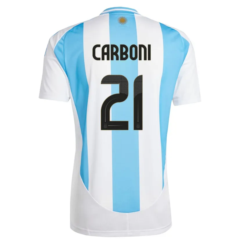Danxen Enfant Maillot Argentine Valentin Carboni #21 Blanc Bleu Tenues Domicile 24-26 T-Shirt