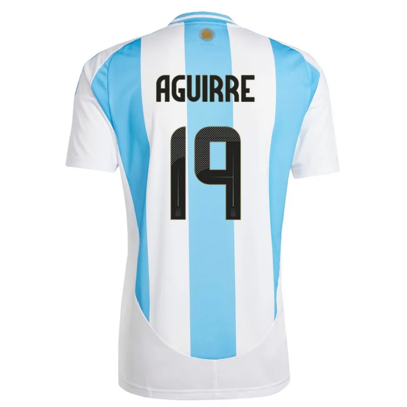 Danxen Enfant Maillot Argentine Brian Aguirre #19 Blanc Bleu Tenues Domicile 24-26 T-Shirt