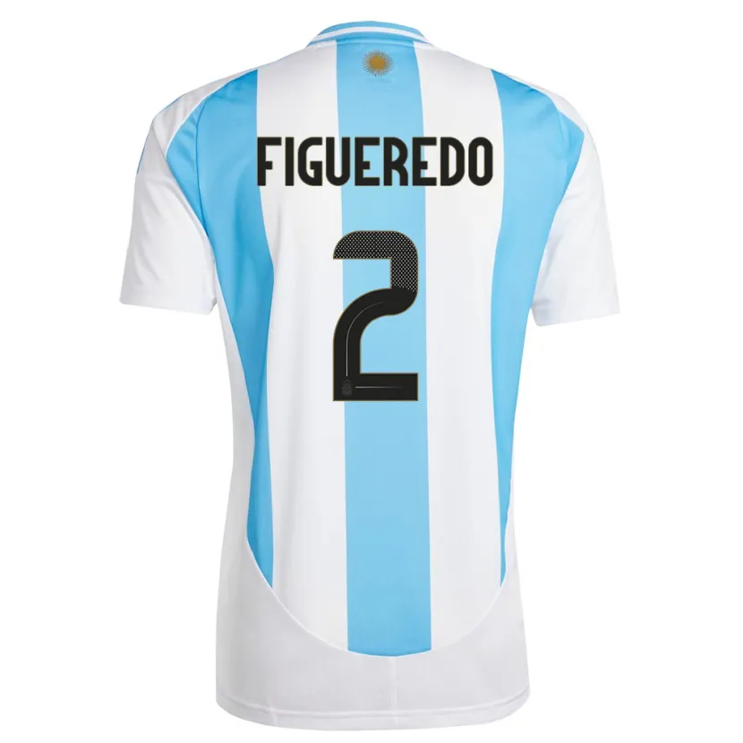 Danxen Enfant Maillot Argentine Leandro Figueredo #2 Blanc Bleu Tenues Domicile 24-26 T-Shirt