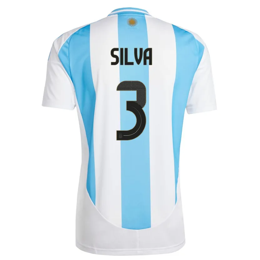 Danxen Enfant Maillot Argentine Tomas Silva #3 Blanc Bleu Tenues Domicile 24-26 T-Shirt