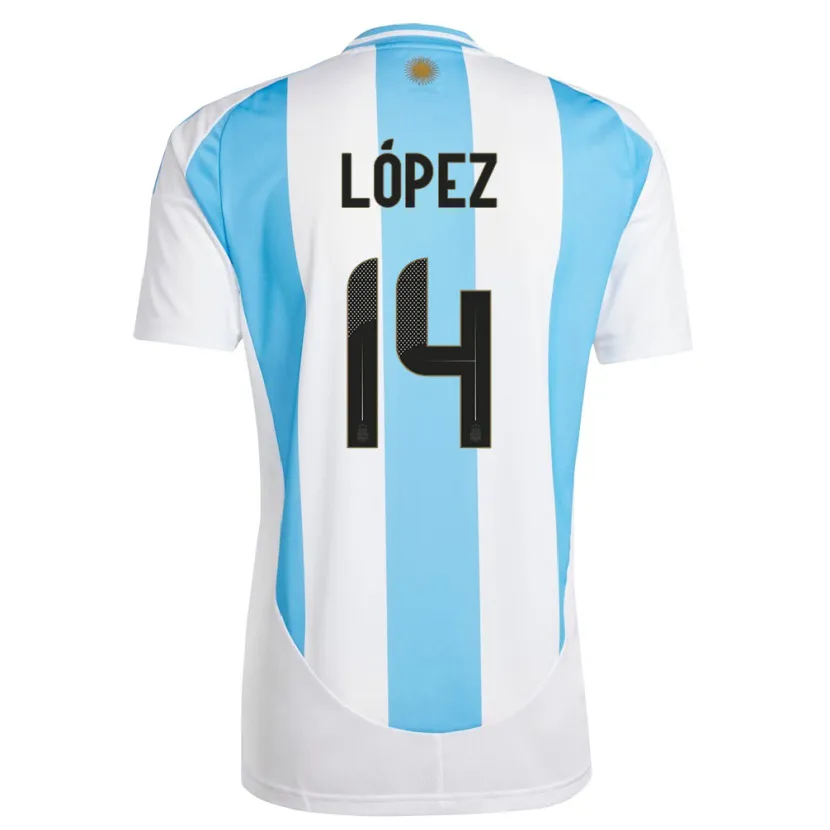 Danxen Enfant Maillot Argentine Lautaro Lopez #14 Blanc Bleu Tenues Domicile 24-26 T-Shirt