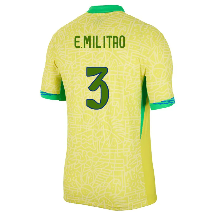Danxen Enfant Maillot Brésil Eder Militao #3 Jaune Tenues Domicile 24-26 T-Shirt