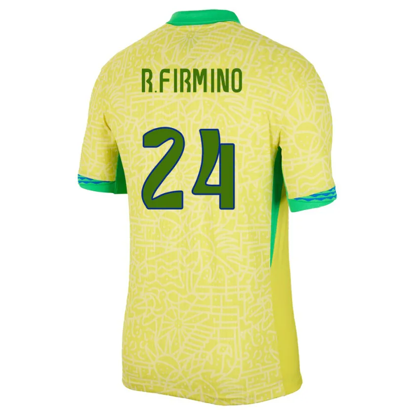 Danxen Enfant Maillot Brésil Roberto Firmino #24 Jaune Tenues Domicile 24-26 T-Shirt