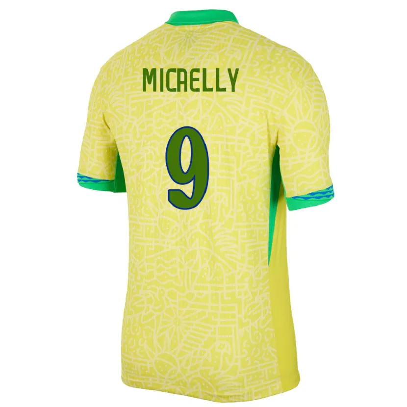 Danxen Enfant Maillot Brésil Micaelly #9 Jaune Tenues Domicile 24-26 T-Shirt