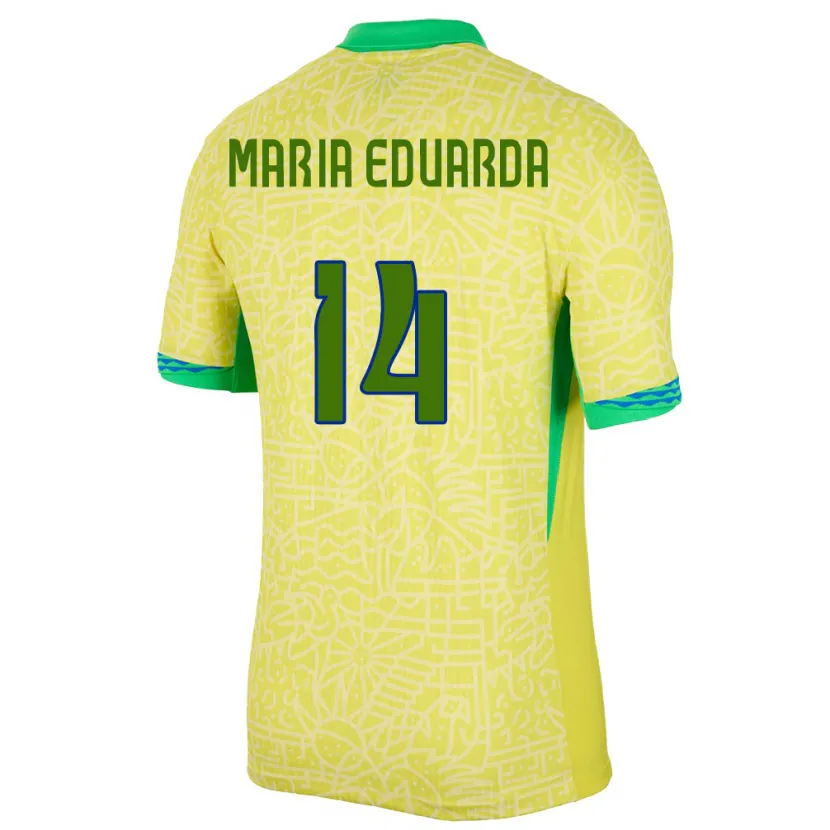 Danxen Enfant Maillot Brésil Maria Eduarda #14 Jaune Tenues Domicile 24-26 T-Shirt