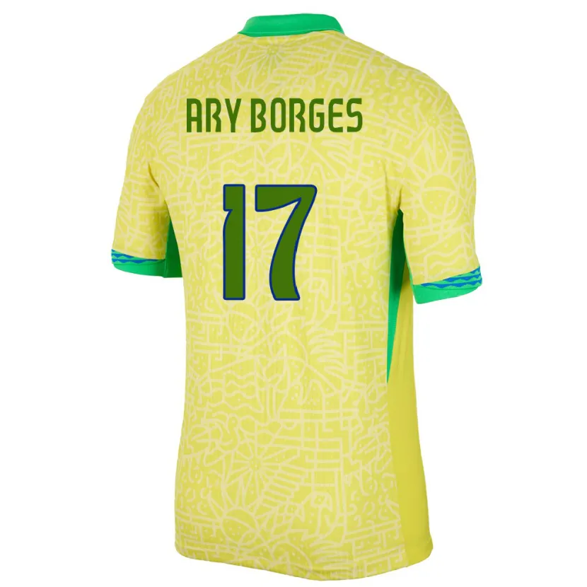 Danxen Enfant Maillot Brésil Ary Borges #17 Jaune Tenues Domicile 24-26 T-Shirt