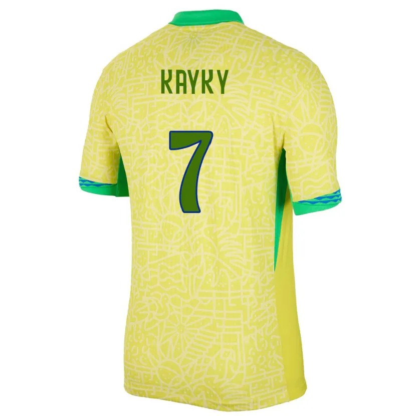 Danxen Enfant Maillot Brésil Kayky #7 Jaune Tenues Domicile 24-26 T-Shirt