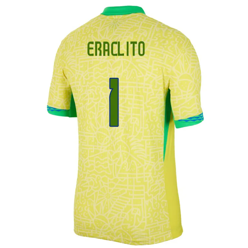 Danxen Enfant Maillot Brésil Marcelo Eraclito #1 Jaune Tenues Domicile 24-26 T-Shirt