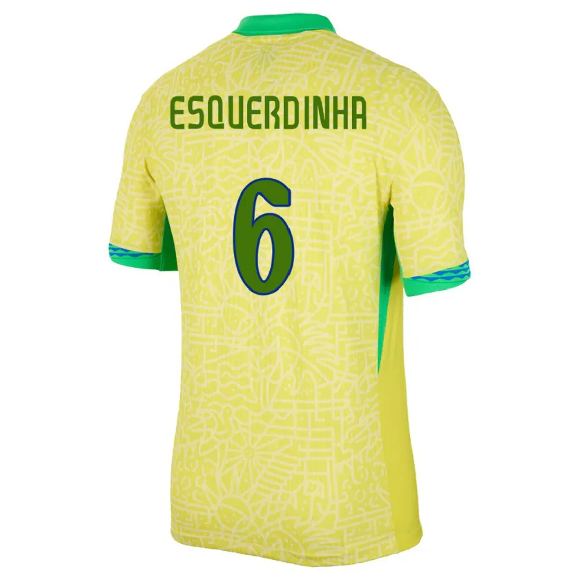 Danxen Enfant Maillot Brésil Esquerdinha #6 Jaune Tenues Domicile 24-26 T-Shirt