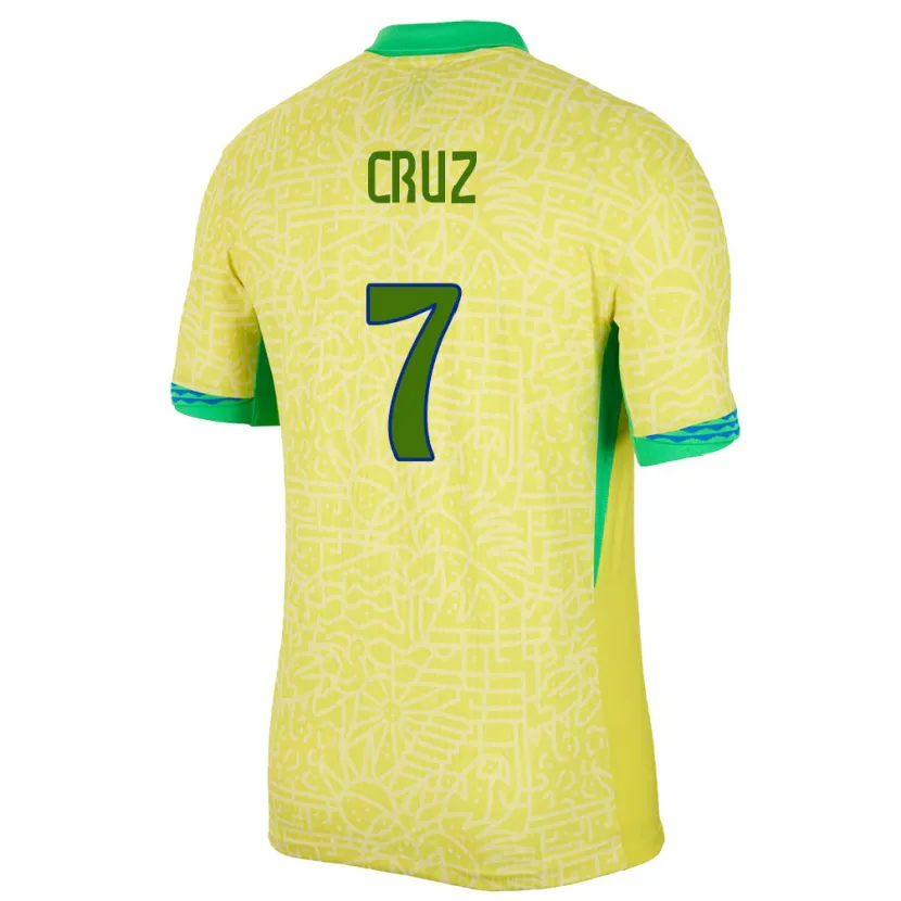 Danxen Enfant Maillot Brésil Joao Cruz #7 Jaune Tenues Domicile 24-26 T-Shirt