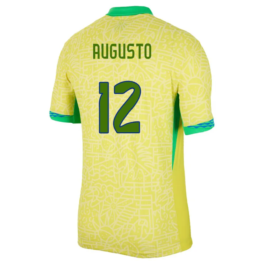 Danxen Enfant Maillot Brésil Cesar Augusto #12 Jaune Tenues Domicile 24-26 T-Shirt